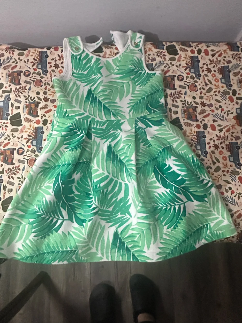 Janie and Jack White Dress with Green Leaf Print